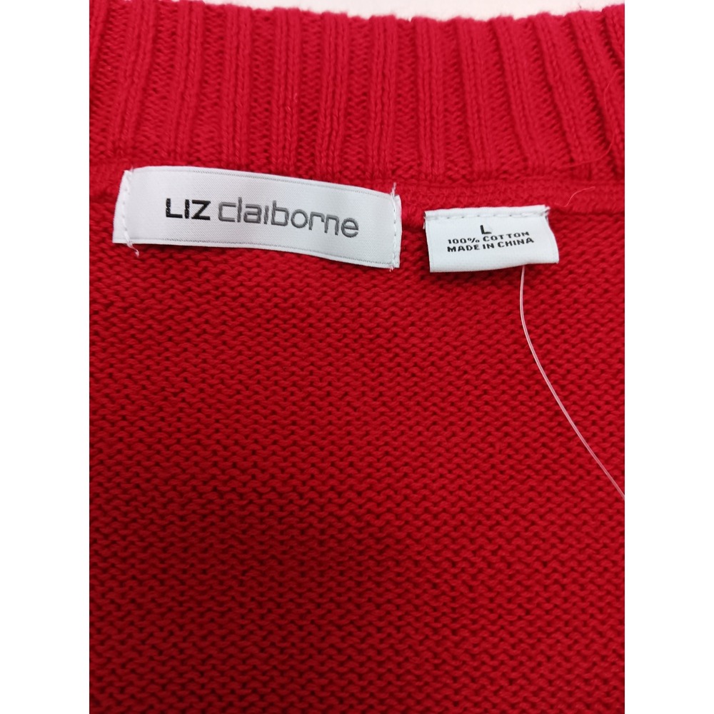 NWT Liz Claiborne Women Red Cherry Cordial Cotton V Neck Sweater Size L - Picture 4 of 10